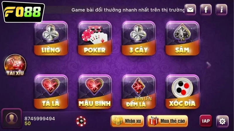 Các loại trò chơi đánh bài online ăn tiền thật FO88 phổ biến